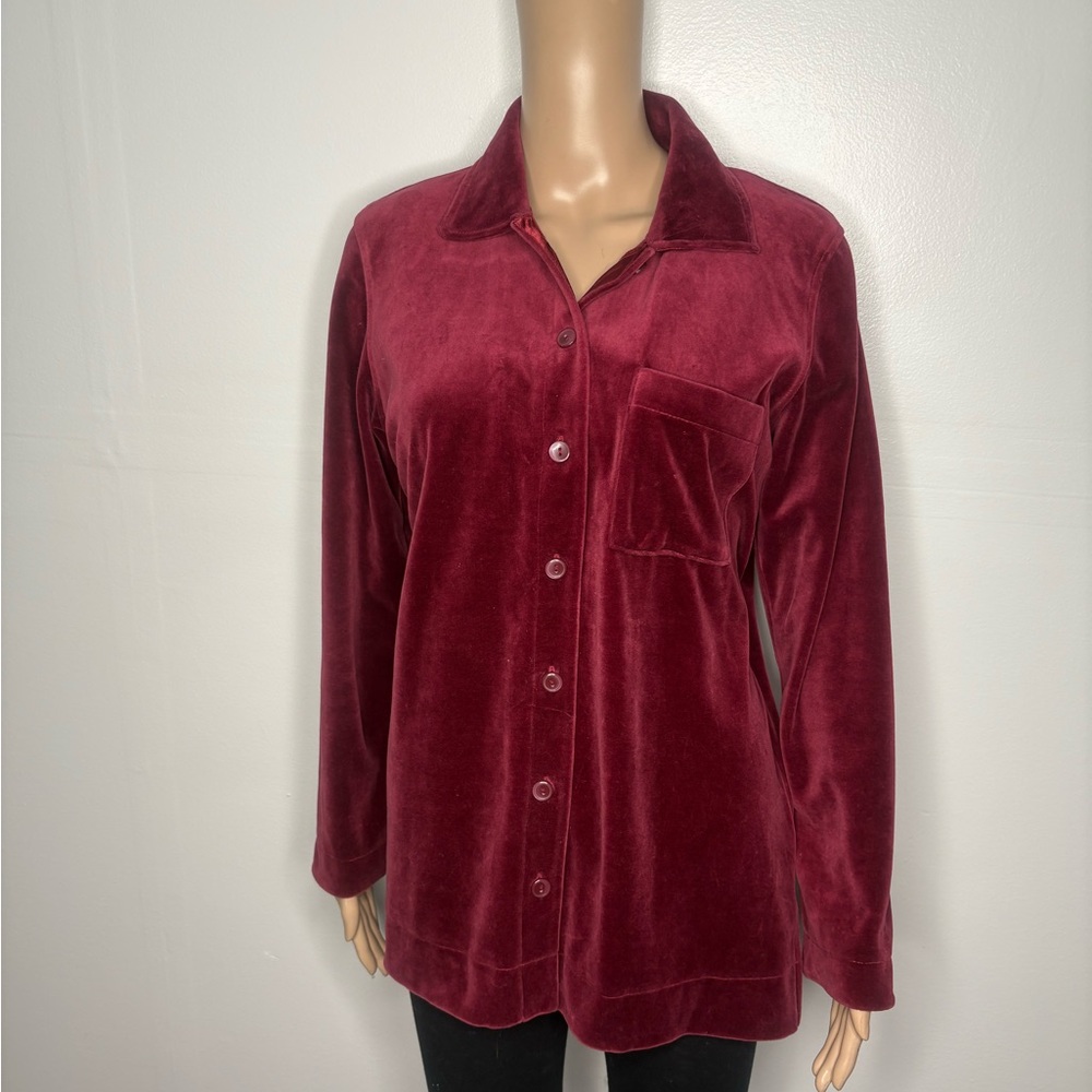 Liz Claiborne Velvet Shirt in Deep Red